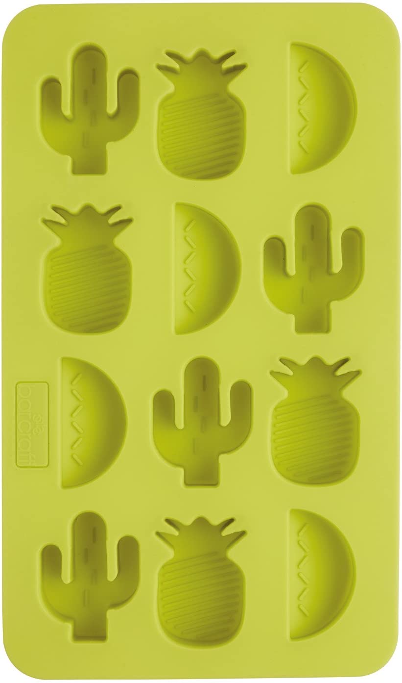 KitchenCraft BarCraft Novelty Tropical Chic Silicone Ice Cube Tray, BPA Free Ice Cube Tray for Ice, Drinks, Jelly and Sweets, 22 x 13 cm - Green