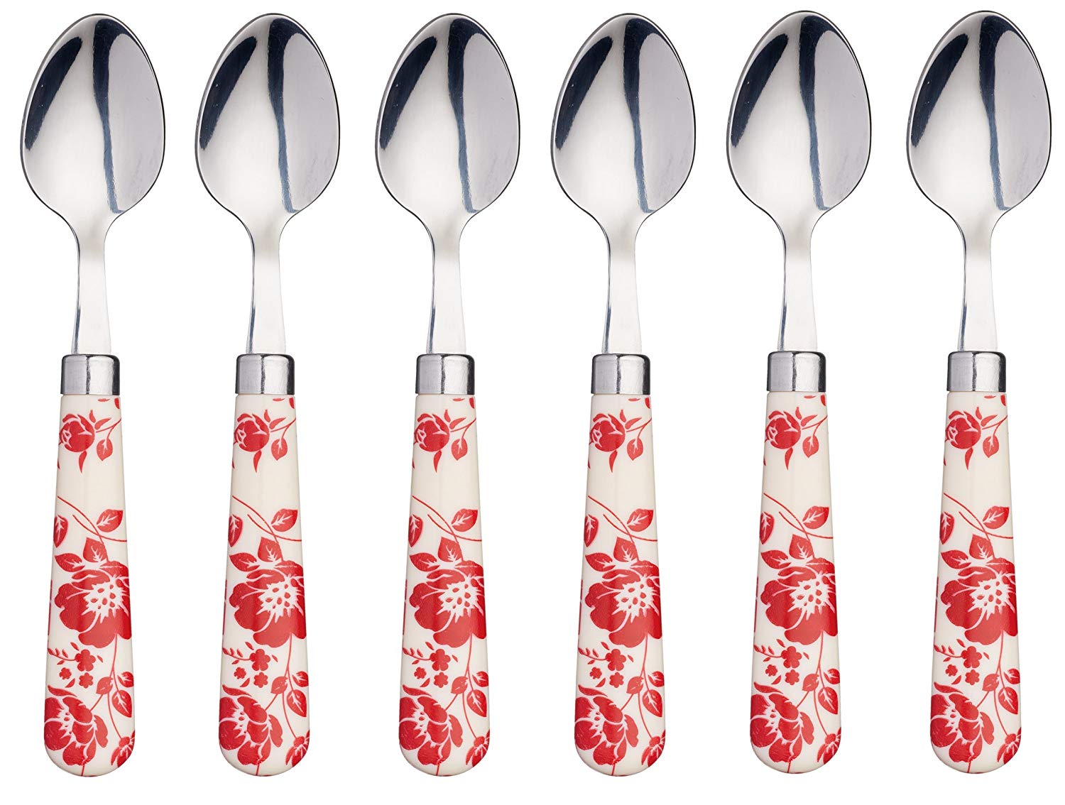 KitchenCraft Kitchen Craft Coloured Flower Patterned Tea Spoon, 15.5 Cm (6) (Set Of 6), 