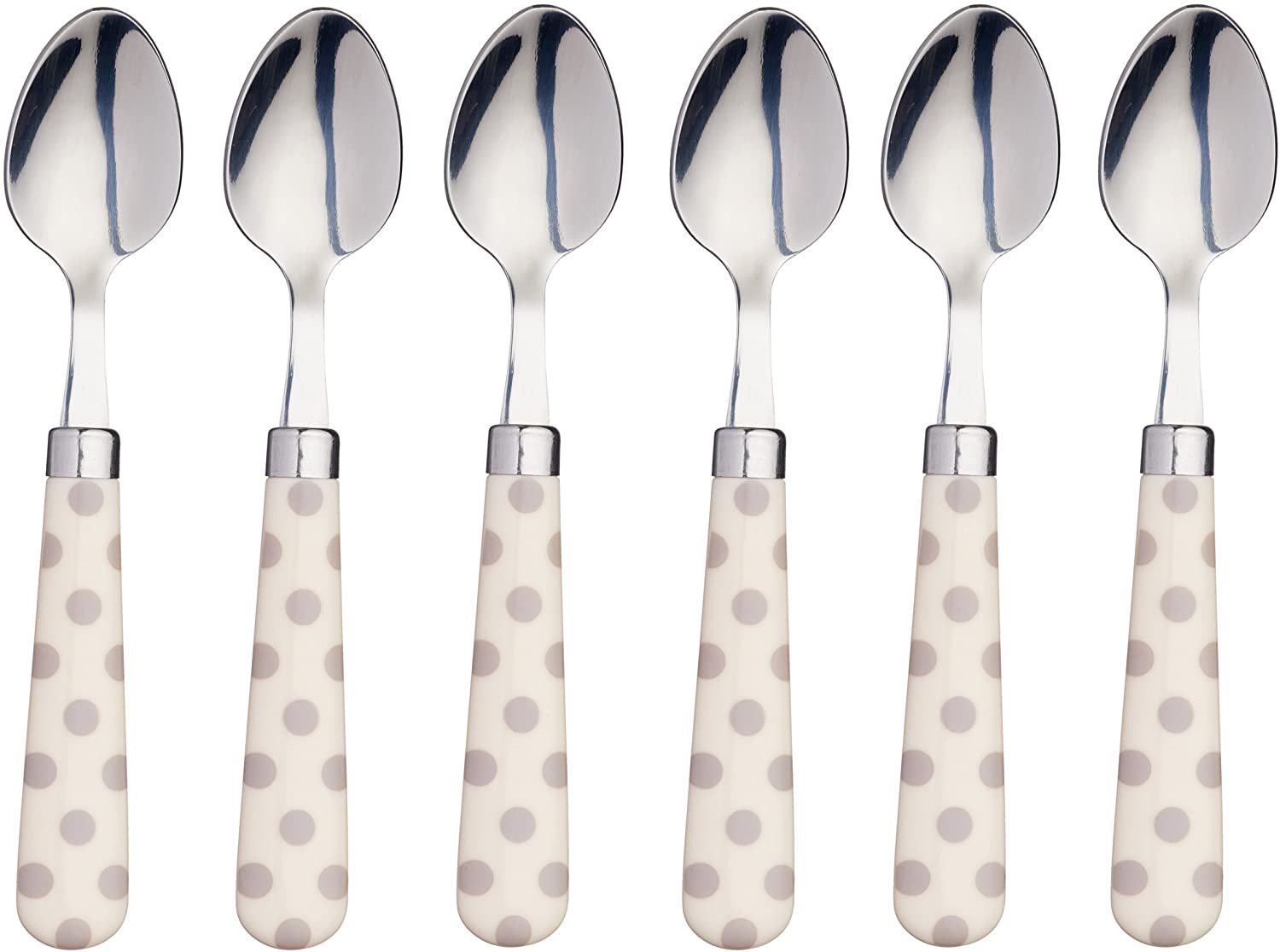 KitchenCraft Kitchen Craft AMZTSPNSPOTTPSET6 Coloured Spotted Tea Spoon, Stainless Steel, Brown/Grey, 15.5 x 3 x 2 cm, 6 Units