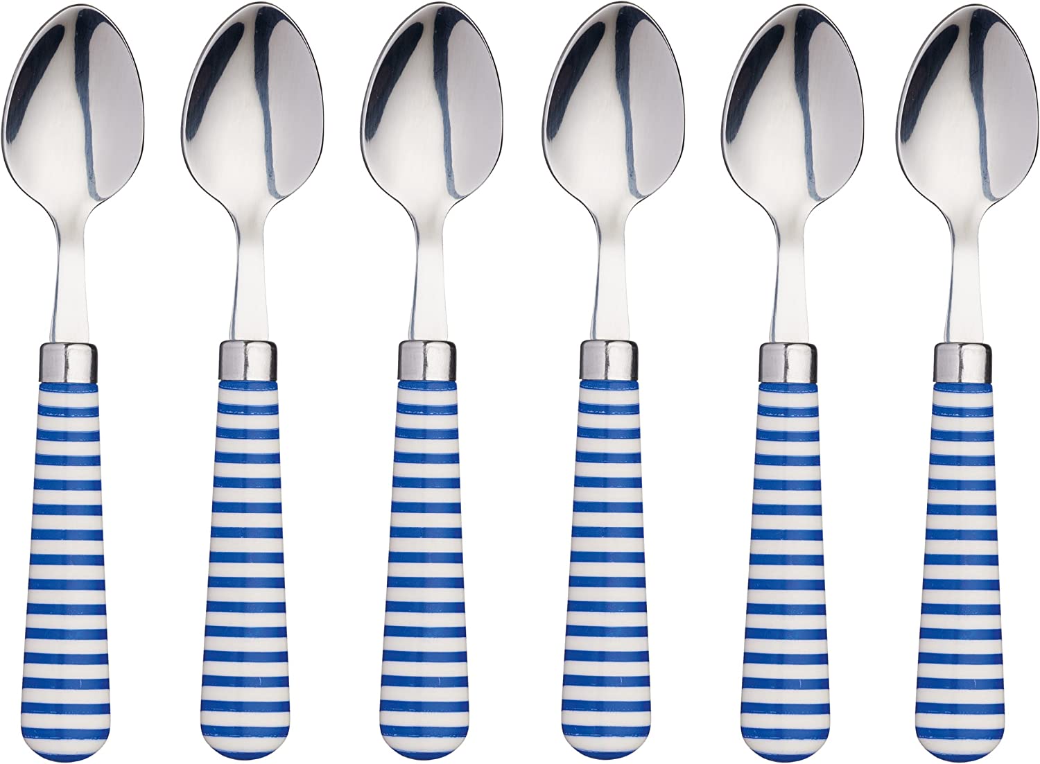 KitchenCraft Kitchen Craft AMZTSPNHOOPBLSET6 Coloured Horizontal Striped Tea Spoons, Stainless Steel, Blue, 15.5 x 3 x 2 cm, 6 Units