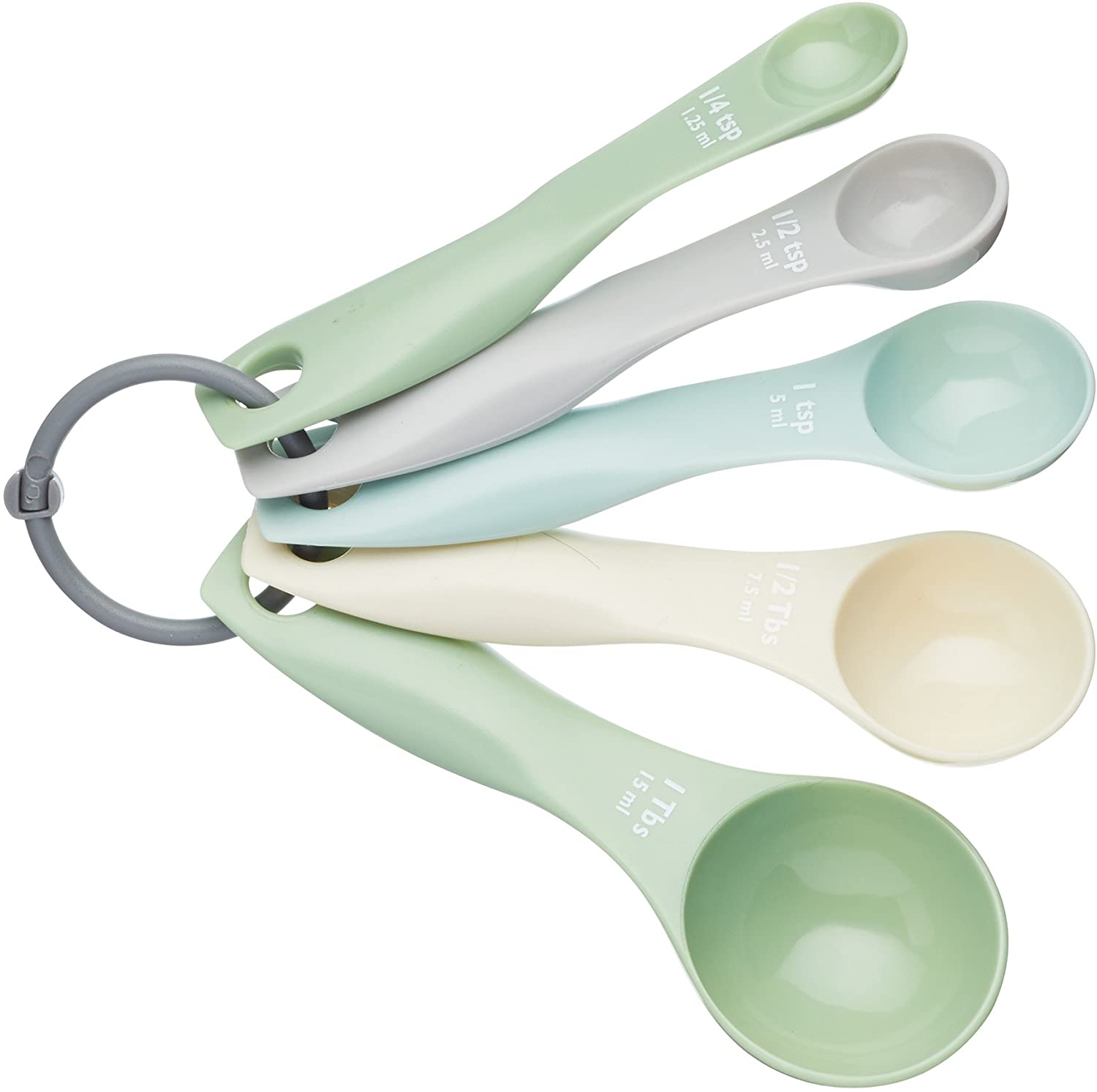 KitchenCraft Colourworks Cup Measuring Cup, Vintage Style Measuring Spoon, American Measuring Tsp and Tbs, Measuring Cup Set, Plastic Measuring Cups, Multicoloured, 45 x 145 x 40 mm, 5 Units
