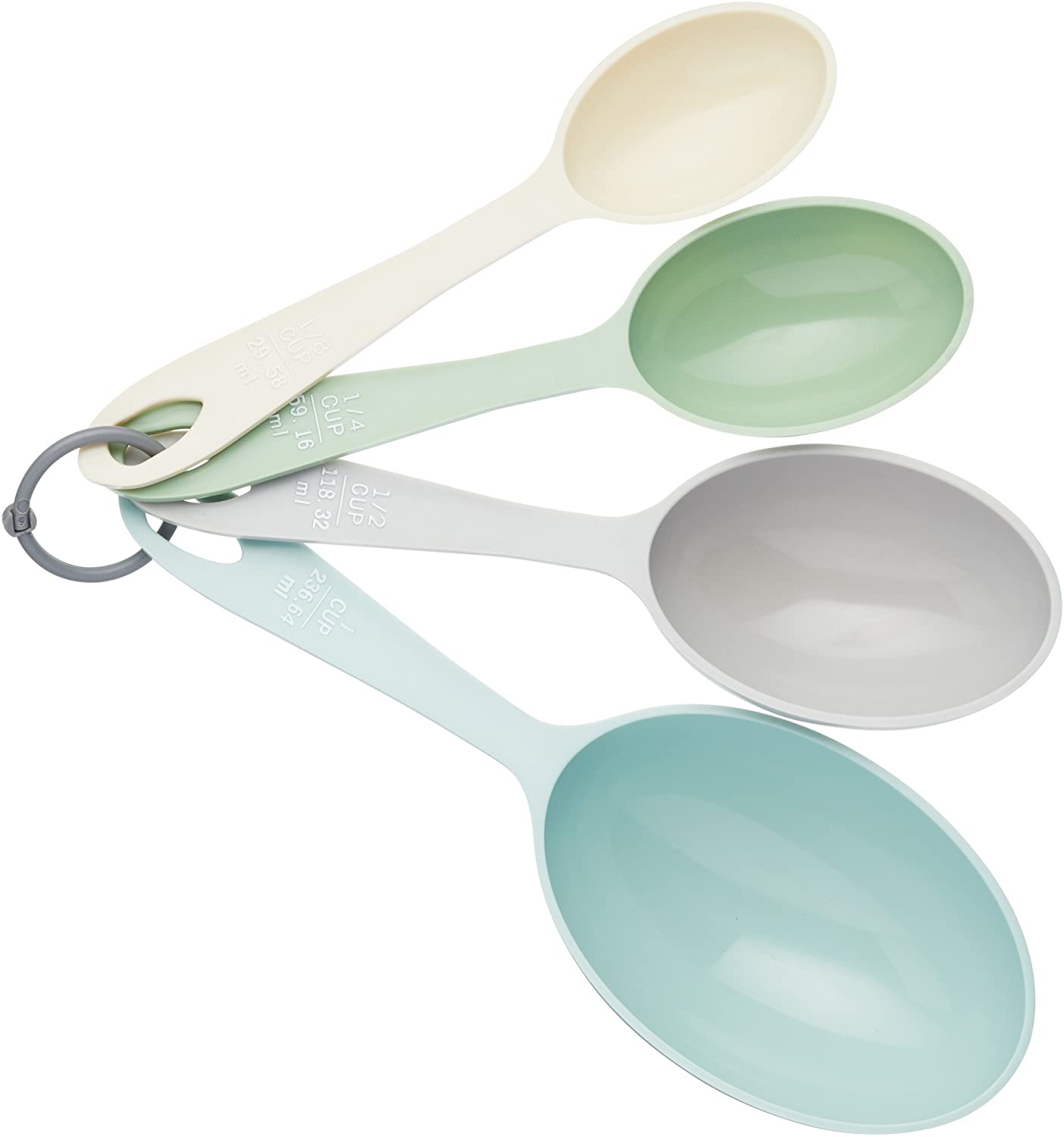 KitchenCraft Colourworks Plastic measuring cup in spoon shape \'Klaßiker\' colours, plastic, multicoloured, 25.5 x 9 x 6.5 cm, 4 units