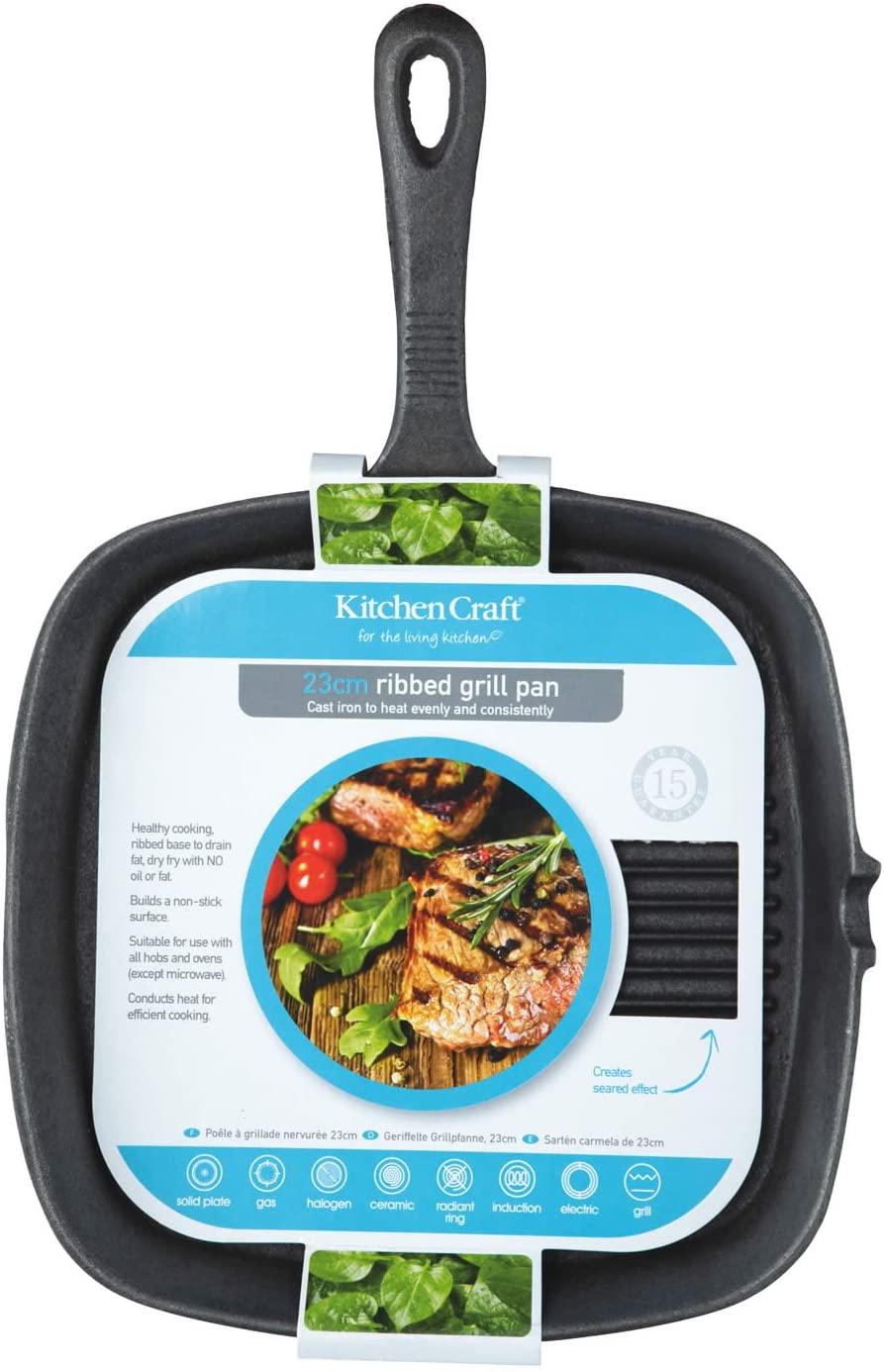 KitchenCraft Kitchen Craft Deluxe cast iron grill pan, square, 23 cm