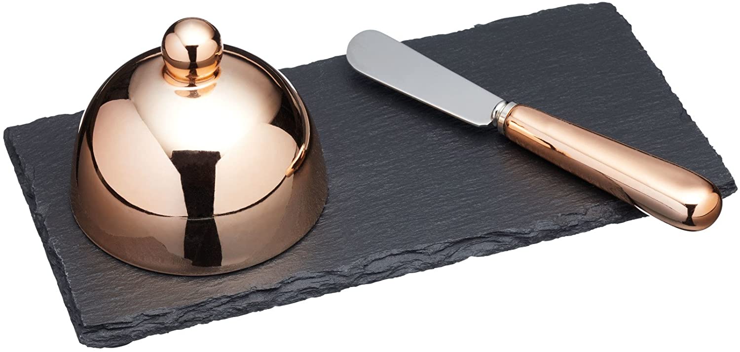 KitchenCraft Kitchen Craft Master Class Artesa Butter Cloche/Knife and Board Serving Set, Set of 3, Multi-Colour