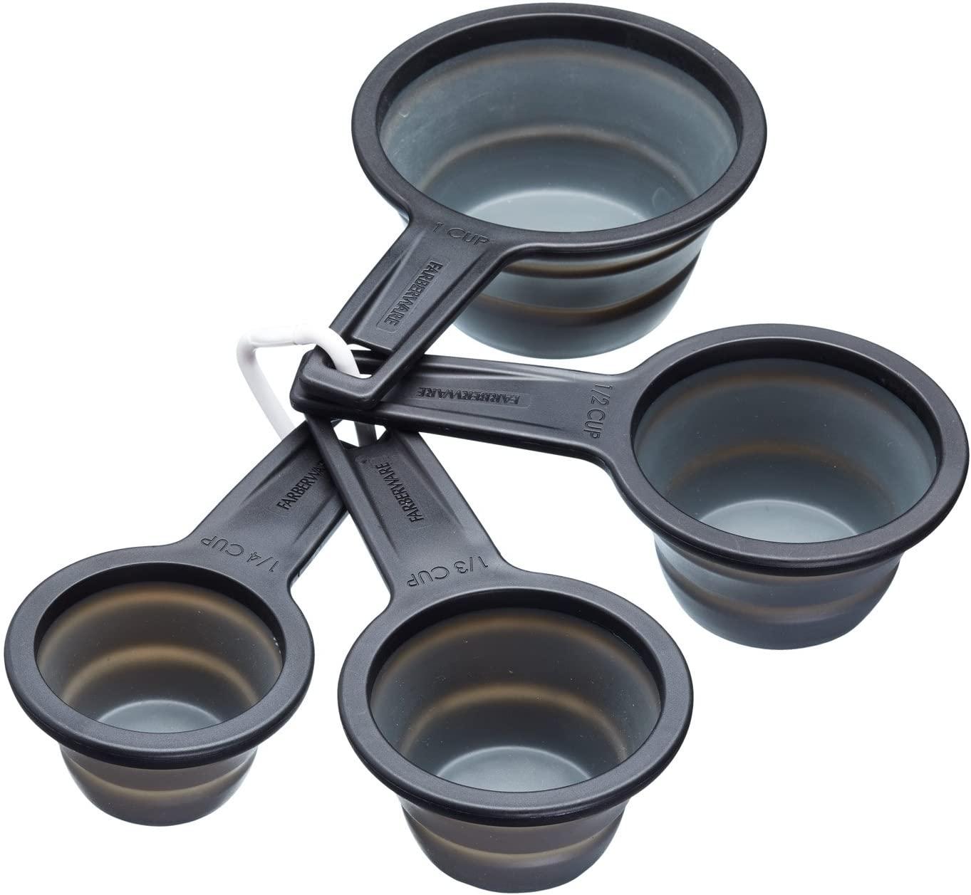 KitchenCraft MasterClass Smart Space Collapsible Non-Stick Plastic Measuring Cups - Black/Grey (Set of 4)