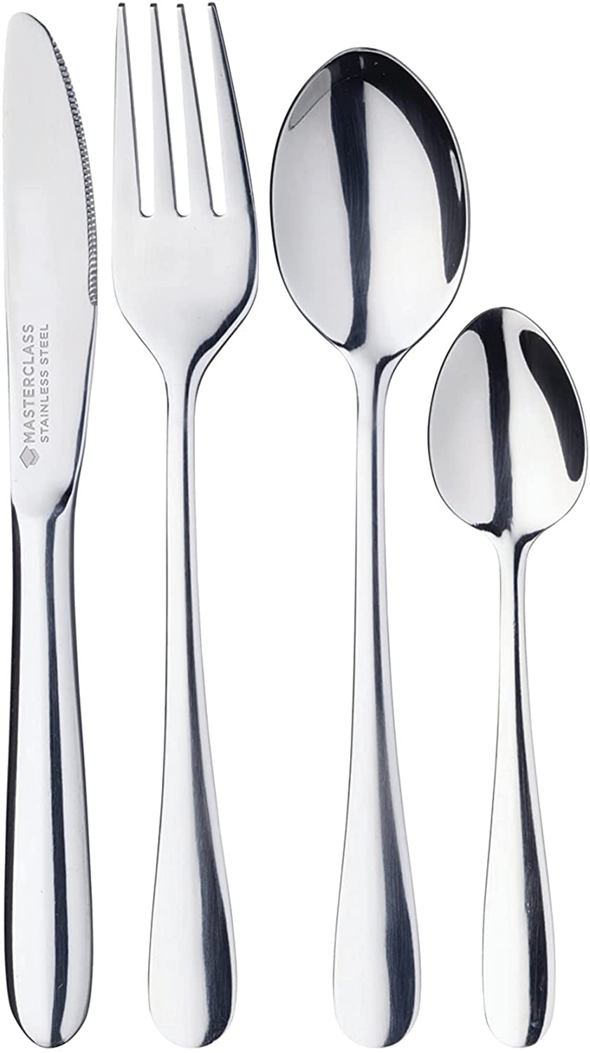 KitchenCraft MasterClass Cutlery Set, Children\'s Cutlery with Knife, Fork and Spoons, Children\'s Cutlery in Silver, Stainless Steel, 4 Pieces, 28 x 18 x 18 cm