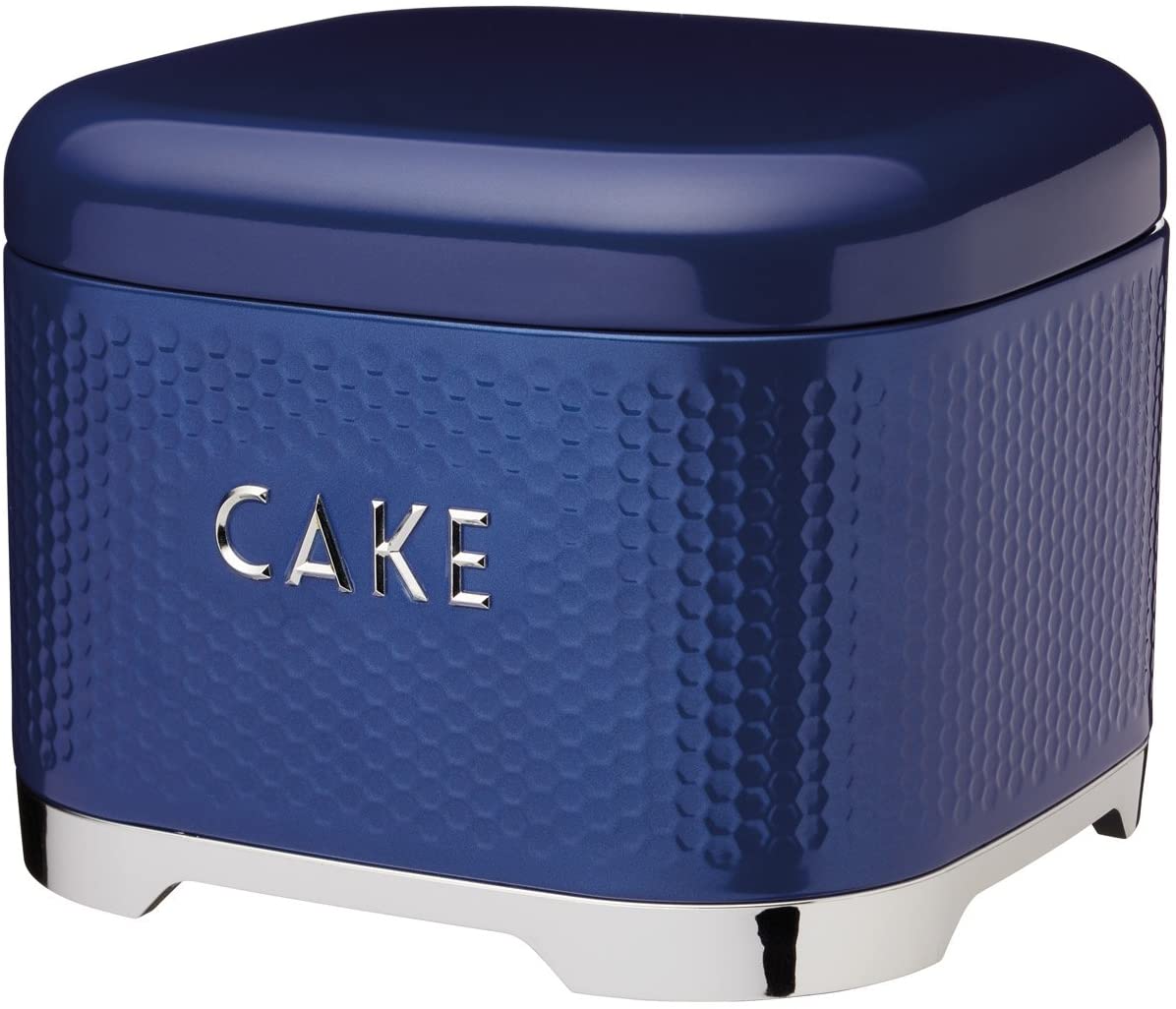 KitchenCraft LOVELLO Textured Geometric Hexagon Cake Storage Tin, Steel, Midnight Navy, One Size