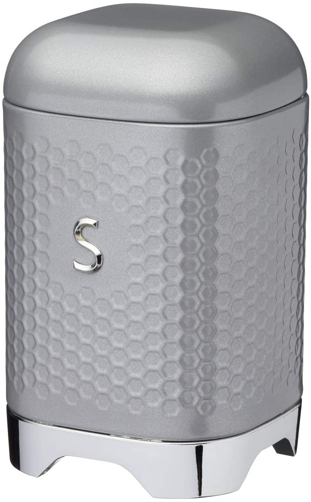 KitchenCraft Lovello Geometric Hexagon Textured Tea Canister, 11 x 11 x 19 cm, Ice White, Shadow Grey, One Size