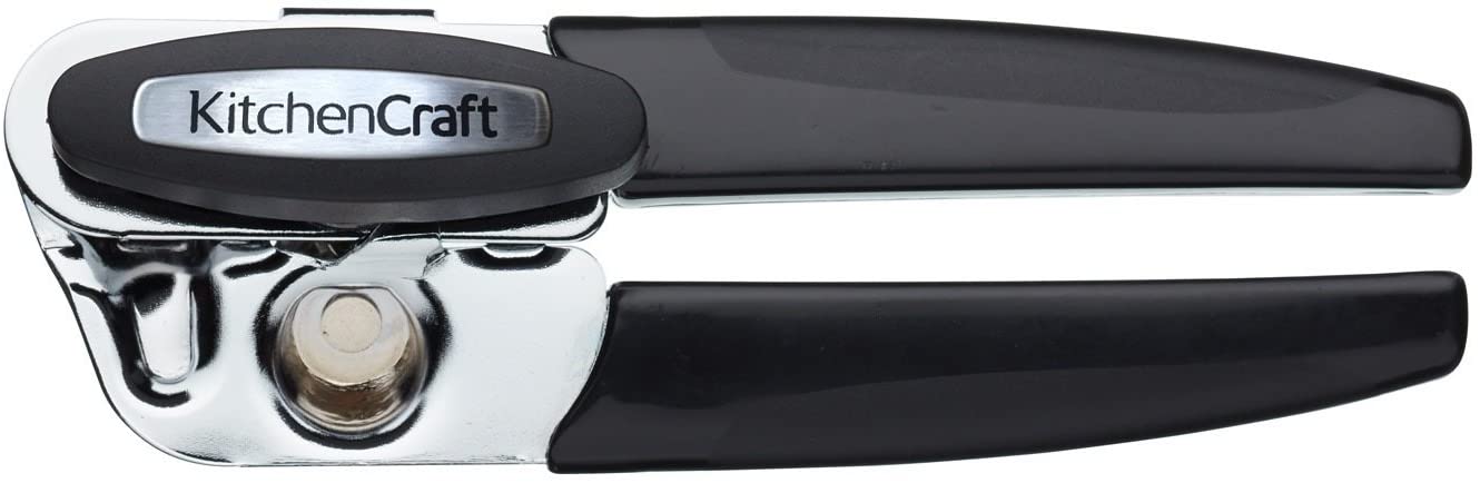KitchenCraft Can and Bottle Opener, 2-in-1 Opener, Black Plastic Handle with Stainless Steel Opener, 16.5 cm