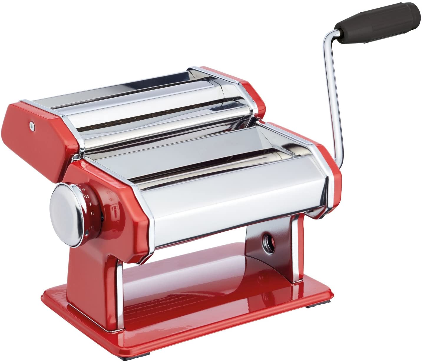 WORLD OF FLAVOURS KitchenCraft Stainless Steel Pasta Rolling Machine, Red, Stainless Steel, 1 x 1 x 1 cm