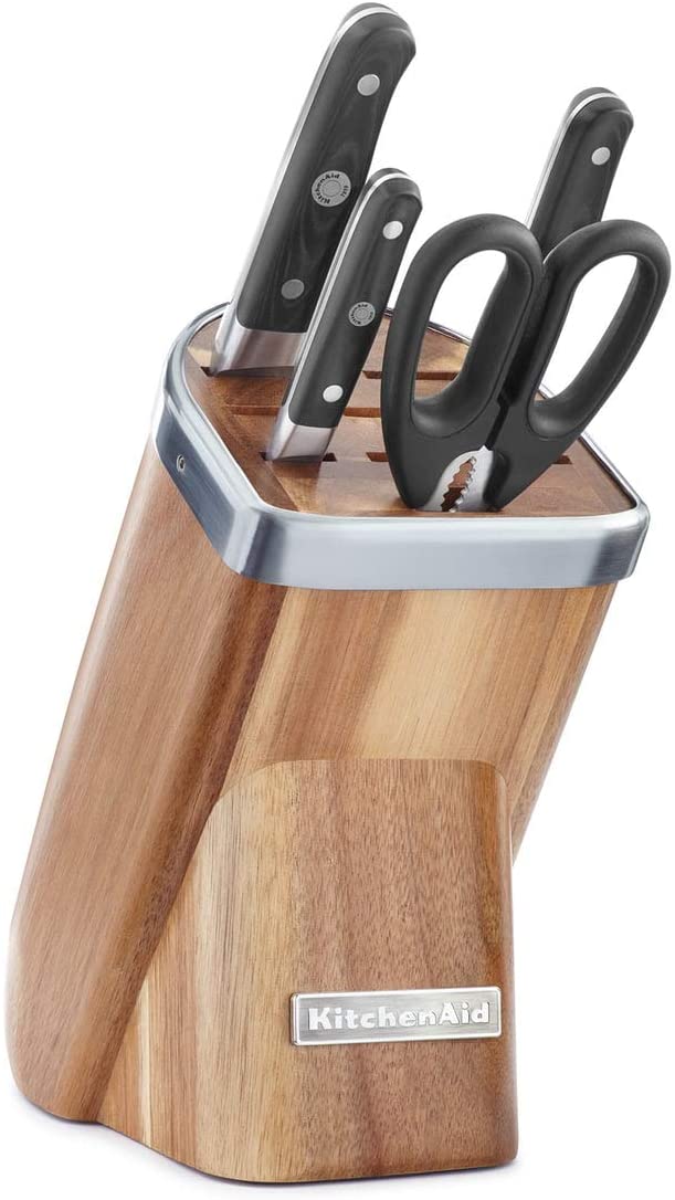 KitchenAid 5 Piece Knife Block Set Light Acacia Wood, 30 x 25 x 20 cm/5 Units