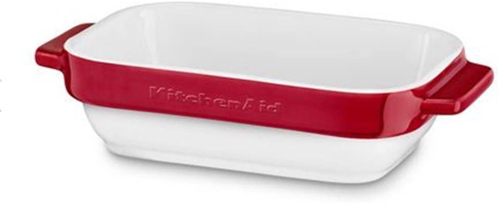 KitchenAid KBLR 02MBER Ceramic Ovenproof Dish 20 x 11.5 x 5 cm, White/Red