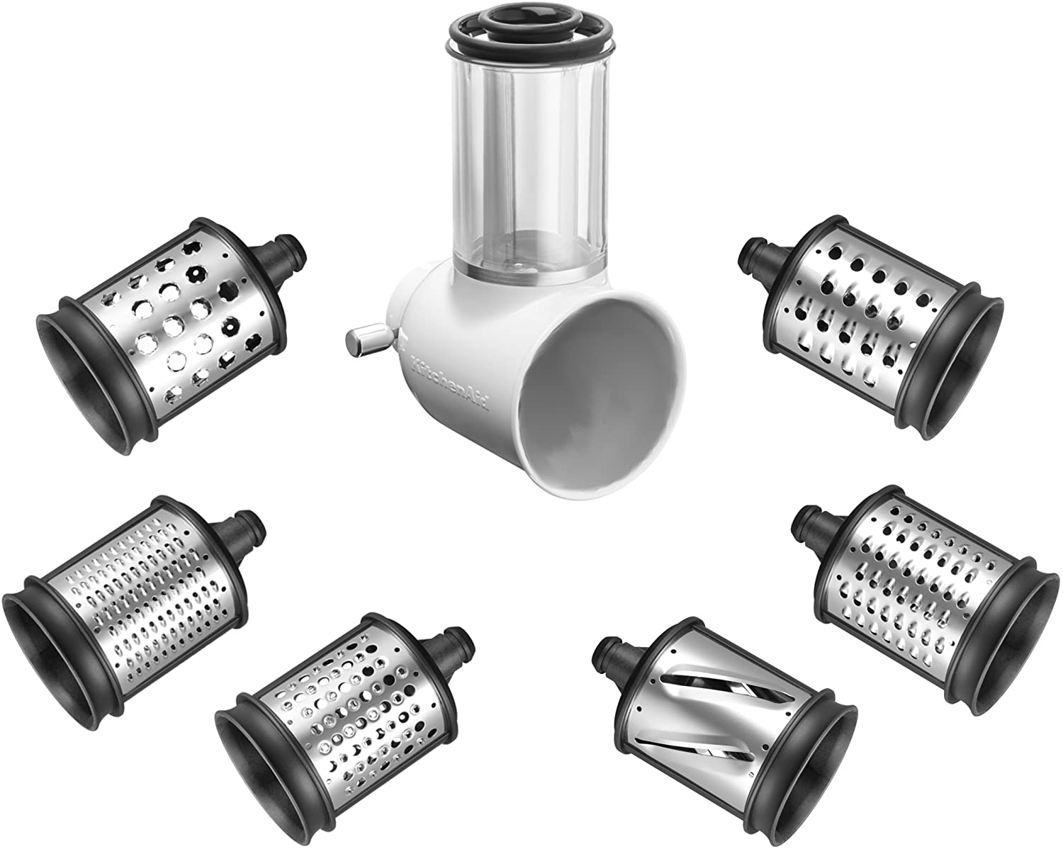 Kitchenaid KSMVSA+KSMEMVSC Vegetable Cutter Set, Stainless Steel, Silver, White, 7 Pieces