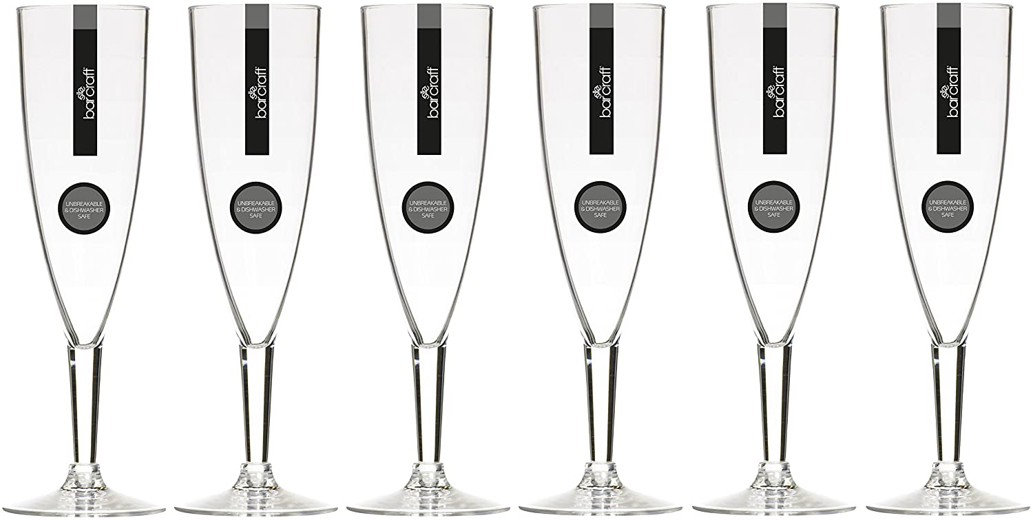 KitchenCraft Bar Craft Champagne Glass Polycarbonate, Clear, 180 ml, 6.5 FL OZ, Pack of 6
