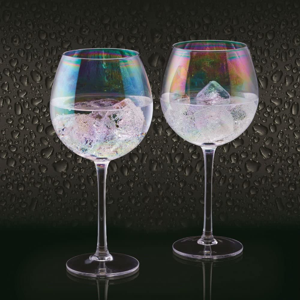 KitchenCraft BarCraft Gin Glasses Set, Large Balloon Glasses for Gin, Cocktails, Mojito, Aperol Spritz, Cocktail Glasses Set with Pearl Rainbow Shimmer, Gift Box, 500 ml (Set of 2)