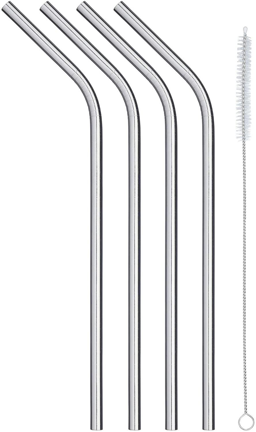 KitchenCraft Reusable Straws with Straw Cleaning Brush, Stainless Steel, 20 cm (Pack of 5)