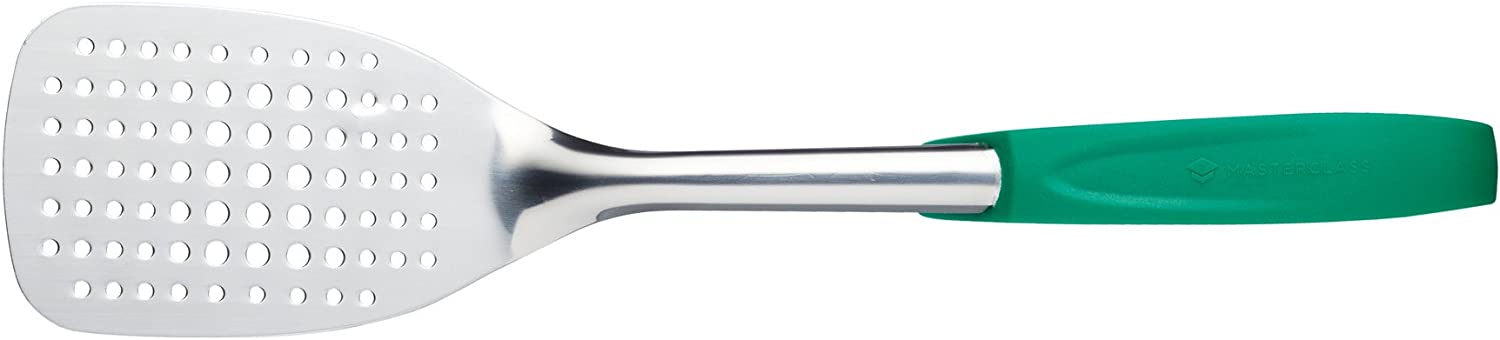 KitchenCraft masterclass MCSLOTTURNGRN Colour Coded Stainless Steel Spatula Catering Quality, 38 cm (15 Inches) - Green (Vegetarian), Stainless Steel