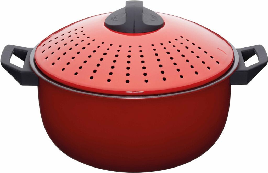 KitchenCraft: World of Flavors - Large Pasta Cooker with Lid and Strainer, Red, 4 Liters