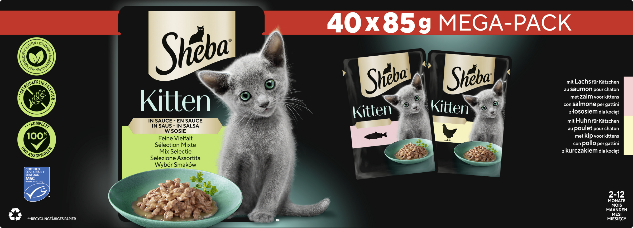 Sheba Kitten Fine variety in sauce with salmon, with chicken multipack