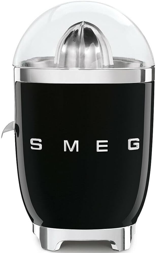 Smeg Store Smeg, CJF11BLEU Electric Citrus Juicer Drip Proof Spout and Universal Cone, Non-Slip Feet, Stainless Steel Filter Strainer and Press Cone, 70 W, Black