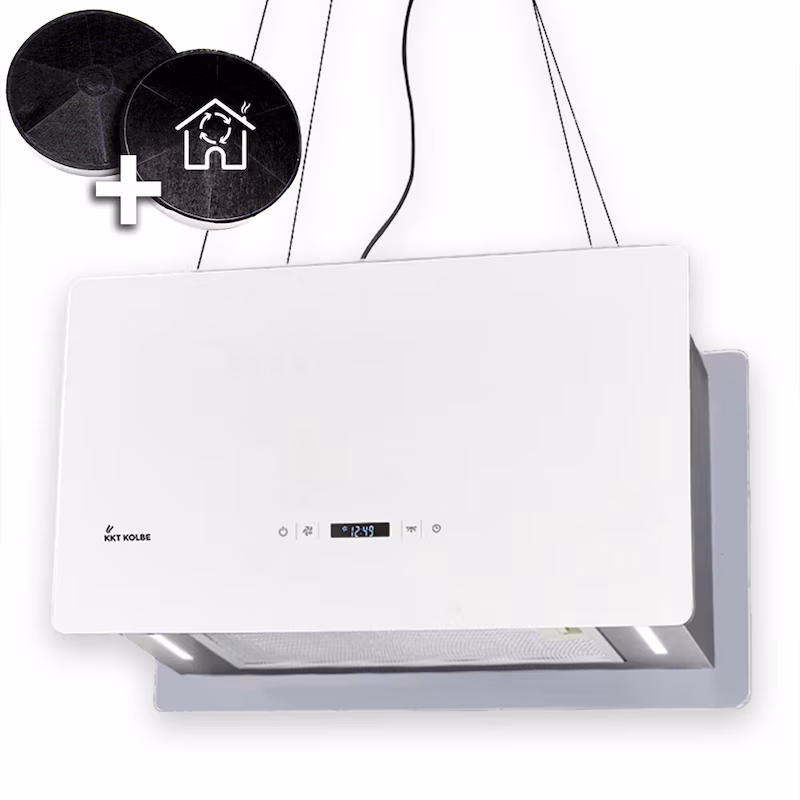 KKT Kolbe Island Cooker Hood 60cm Stainless Steel White Glass
