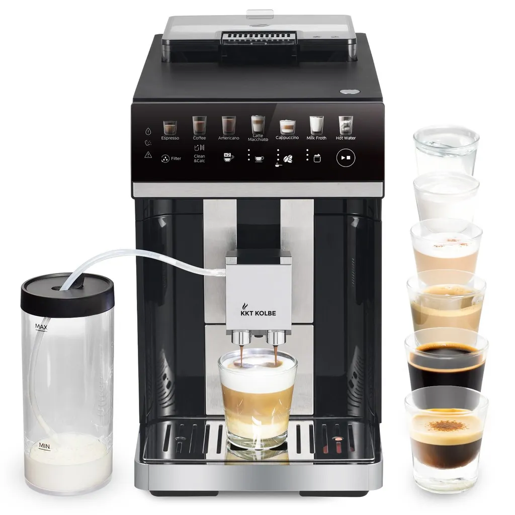 KKT KOLBE Küchentechnik KKT KOLBE One fully automatic coffee machine with milk container, milk frother and accessories, 2-cup function, 15 bar, 7-stage grinder, touchscreen