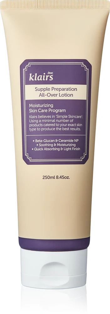 Klairs Supple Preparation All-Over Lotion: Deep-acting moisturizing body milk for dry skin 250ml