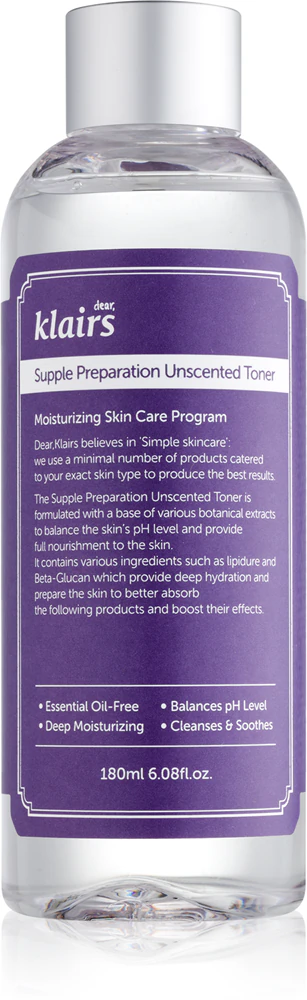 Klairs Supple Preparation Unscented Toner Moisturizing tonic for pH balancing of the skin Not scented