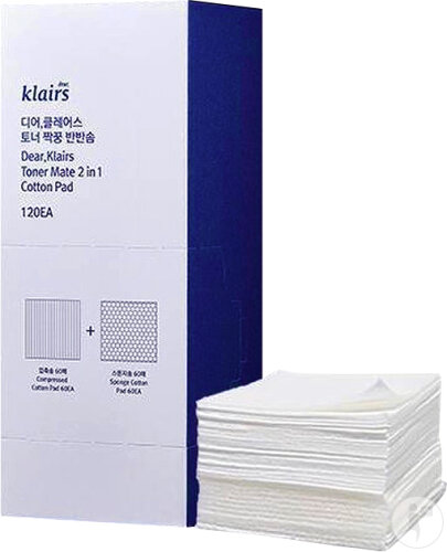 Klairs Toner Mate 2In1 cotton pads 60 compressed pads + 60 sponge pads