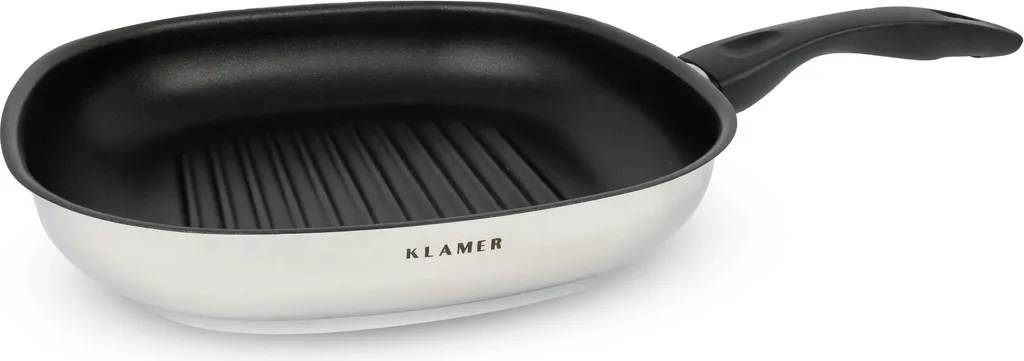 KLAMER 28cm Grill Pan, Non-Stick Induction Pan, 28cm Square Pan, Stainless Steel Steak Pan
