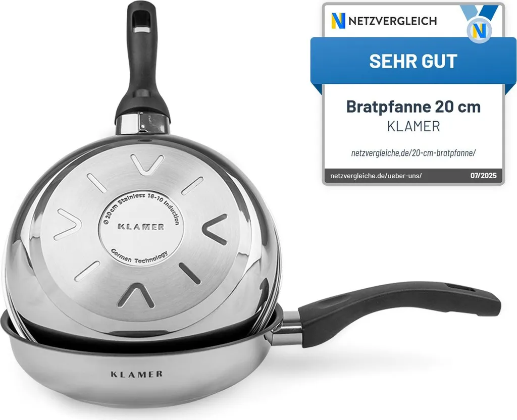 KLAMER frying pan 20cm, non-stick induction pan, premium coating, high-quality professional universal pan