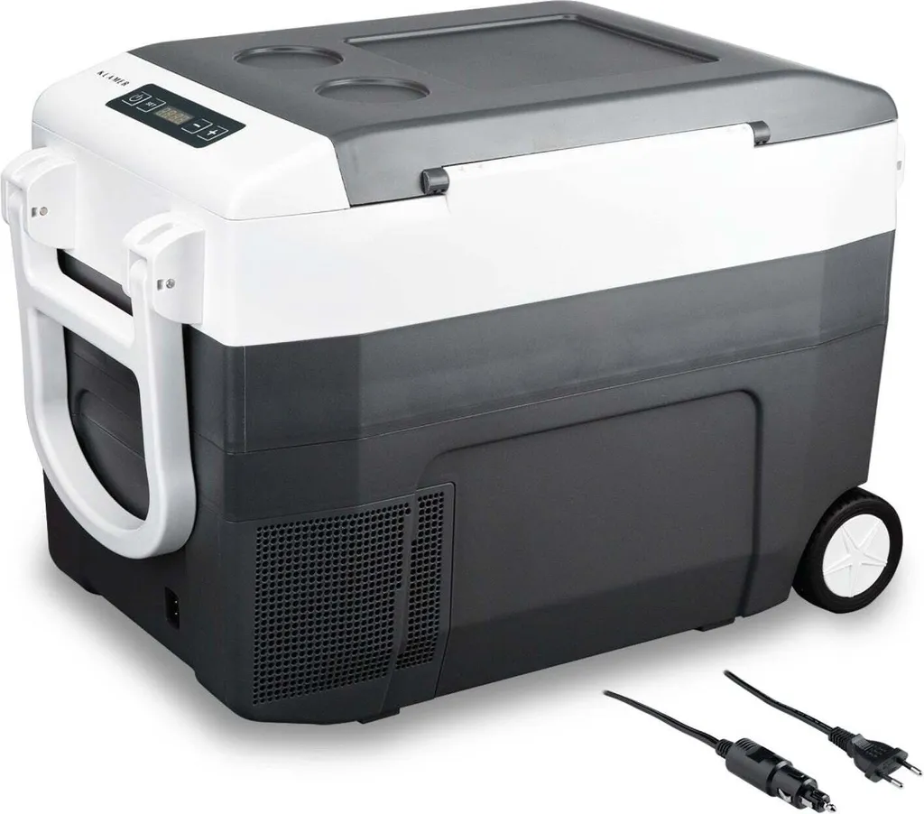 KLAMER XXL Cooler Box, 40L Electric Cooler Box with Compressor, 2 Connections: 230V & 12V for Cigarette Lighter, Cooling down to -18°C, Car Cooler Box with Wheels for Camping, Garden & Excursions, Grey