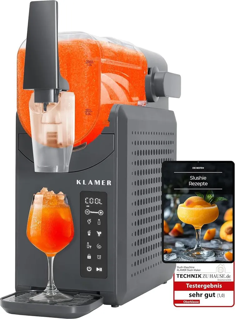 KLAMER Slush Machine, with 5 preset programs: Slushie, Cocktail, Milkshake, Frappé, Wine, Automatic cleaning, 2L capacity, Turbo Freeze, no ice required