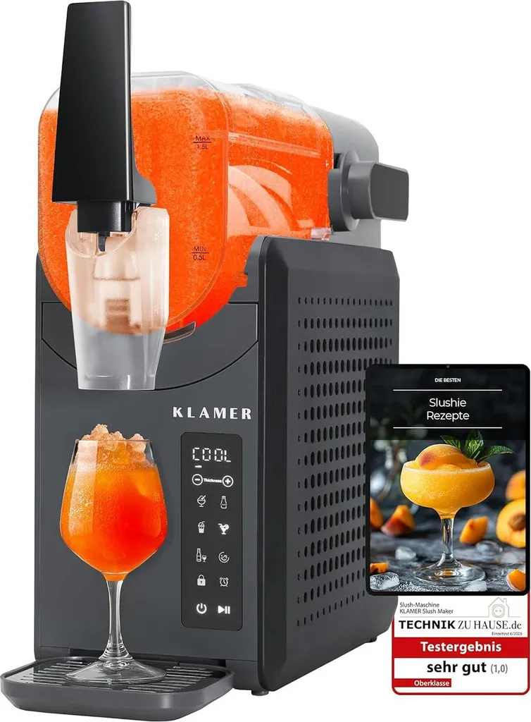 KLAMER Slush Machine, with 5 preset programs: Slushie, Cocktail, Milkshake, Frappé, Wine, Automatic cleaning, 2L capacity, Turbo Freeze, no ice required