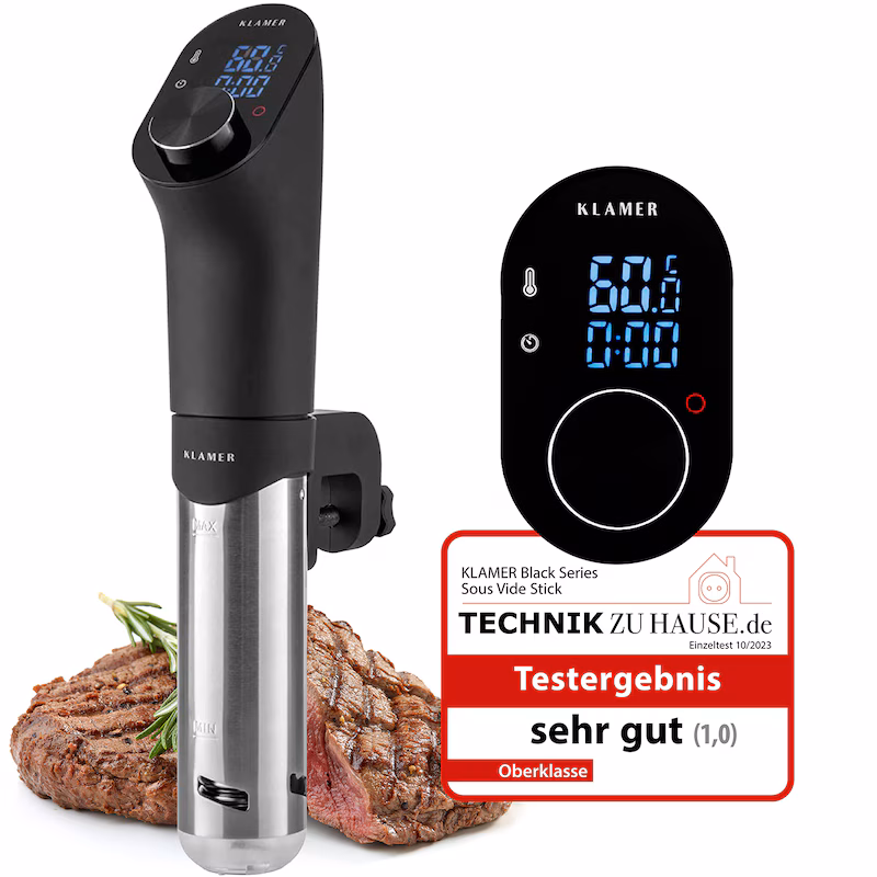 KLAMER Sous Vide Stick, 1200 Watt IPX7 waterproof sous vide cooker with 3D circulation and 20-95℃ temperature control, slow cooker timer function and L…