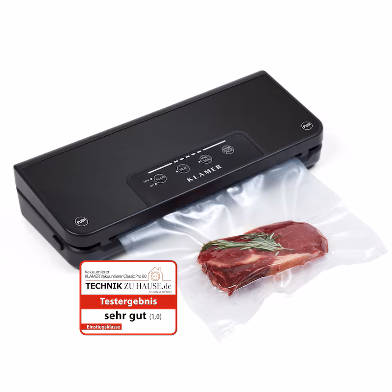 KLAMER Classic Pro 80 Vacuum Sealer - Vacuum sealer for dry or moist foods and sous vide cooking, including vacuum bags and hose
