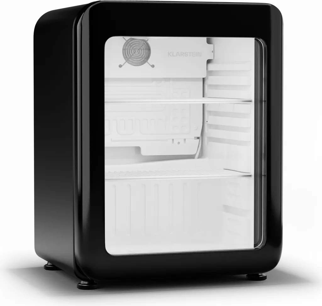 Klarstein Audrey Evo Beverage Refrigerator with Glass Door - 68L, Retro Design, LED Lighting, Double-Glazed Door, 0-10 °C, Adjustable Feet, Black