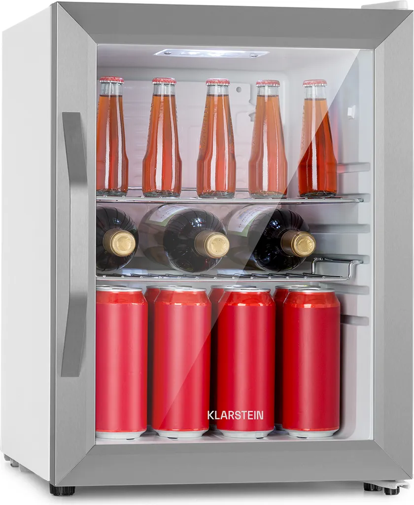 Klarstein Beersafe Crystal White Beer Refrigerator, Beverage Refrigerator with Glass Door, Refrigerator, Bottle Refrigerator with 33 Liter Capacity