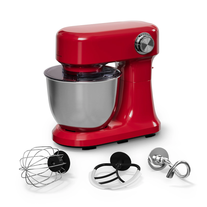 Klarstein Bella Evo Food Processor | Planetary Mixing System | 3 Mixing Attachments | 1500 W | 5 l Red
