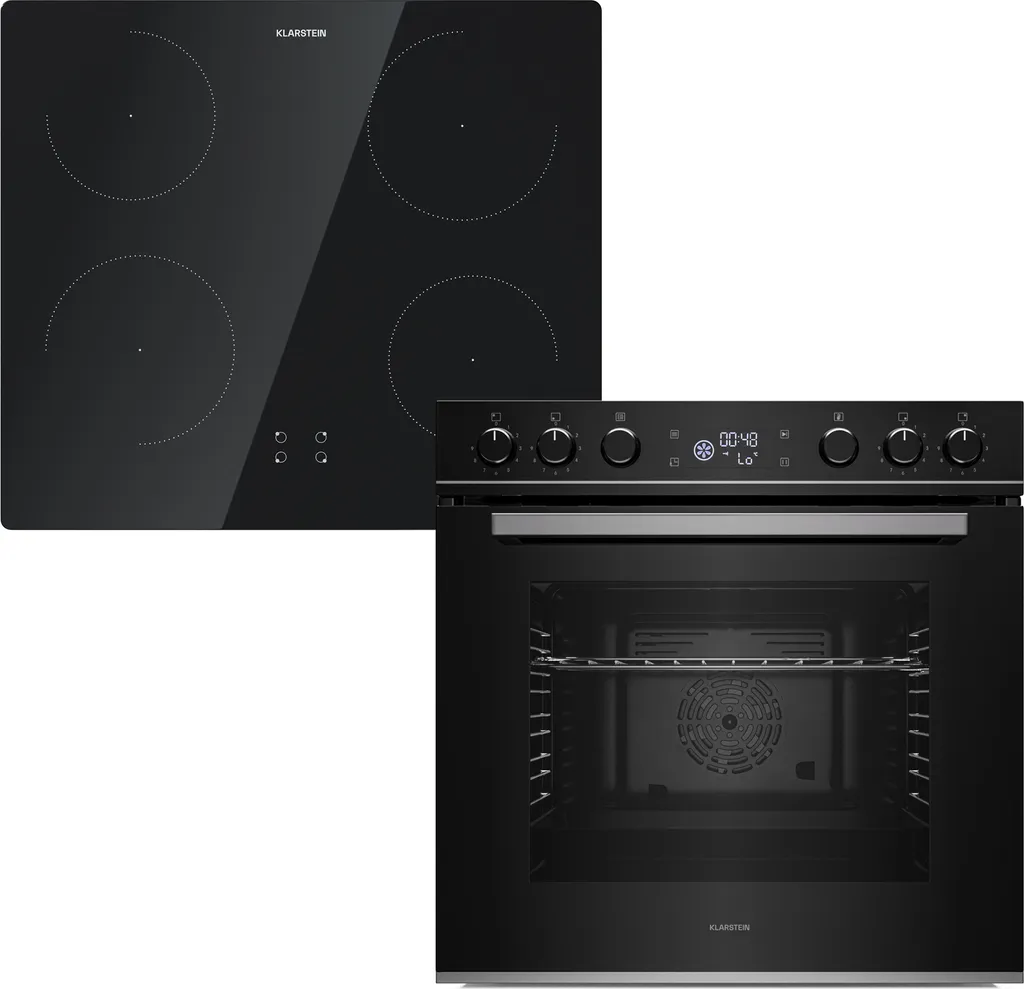 Klarstein ControlSync Oven with Induction Hob - 72L Built-in Oven, 9 Cooking Functions, Digital Timer, Child Lock, Hob with 4 Zones and Booster, Black Glass