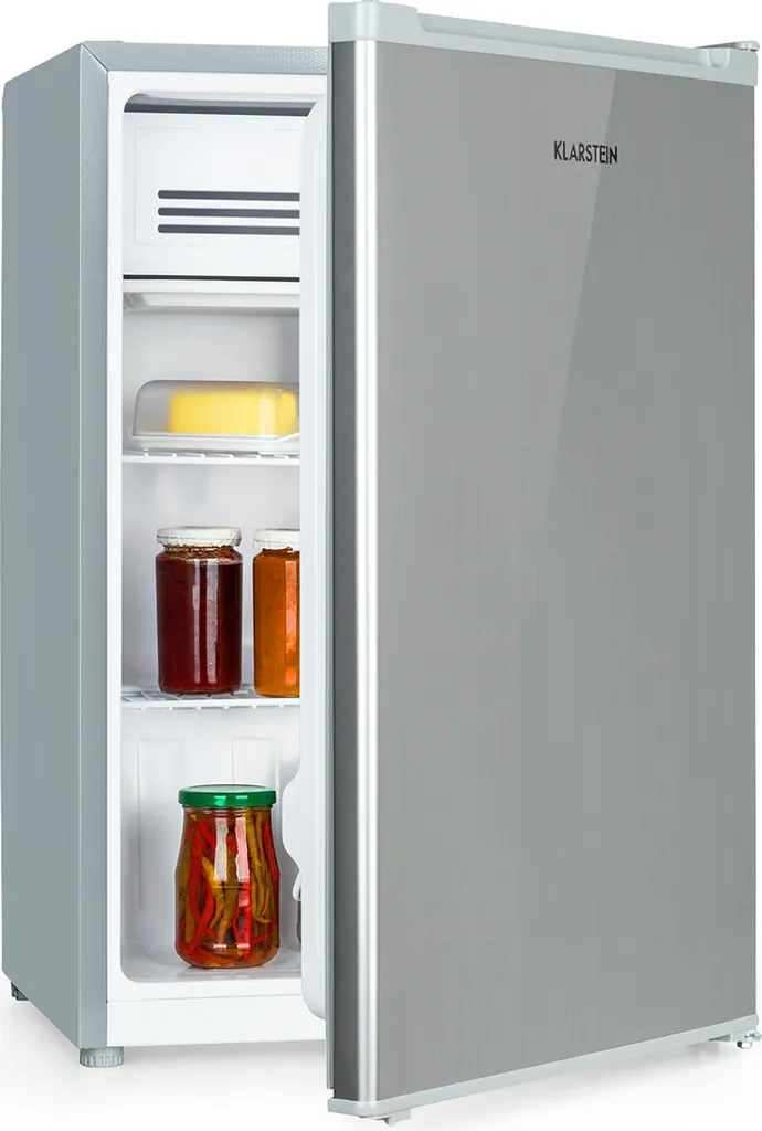 Klarstein Delaware refrigerator, 76 liter capacity, 2 flexible glass shelves, freezer compartment: 4 liters, bottle compartment up to 2 liters, silver/grey
