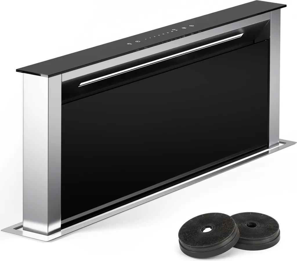 Klarstein Downdraft Cooker Hood 75cm, Retractable Extractor Hood for the Kitchen, Exhaust/Recirculation, Quiet Recirculation Hood without Ducting, 576m³/h Airflow, LED Lighting & Touch Control Panel