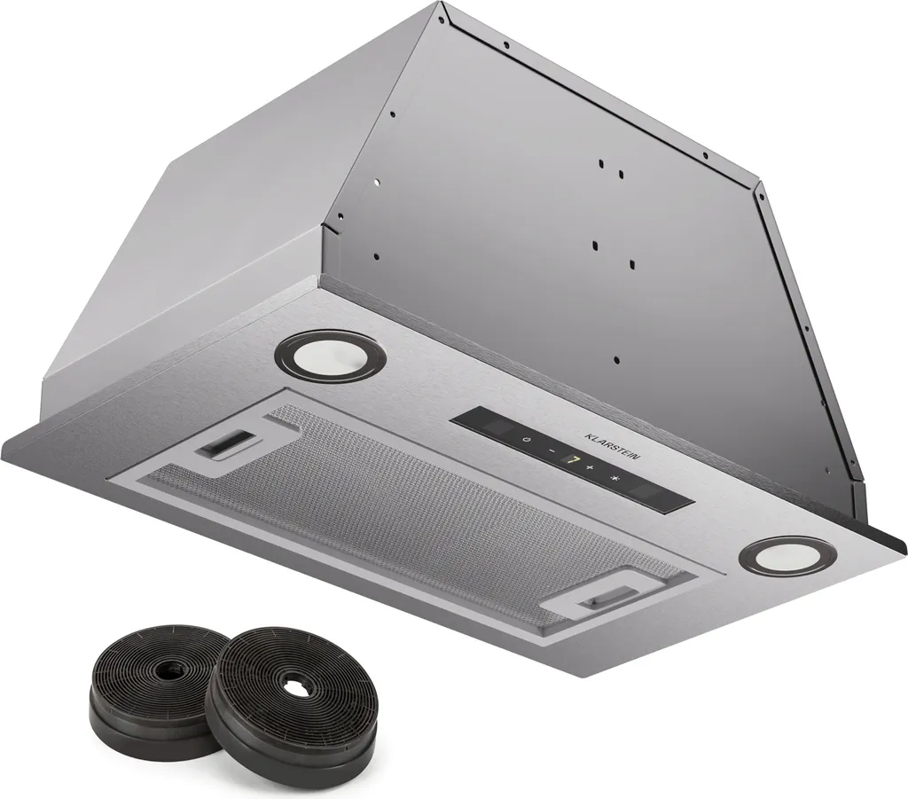 Klarstein extractor hood, ducted/recirculating extractor hood with filter, LED lighting, timer & touch control panel, quiet built-in extractor hood with 439 m³/h airflow, efficient stainless steel extractor