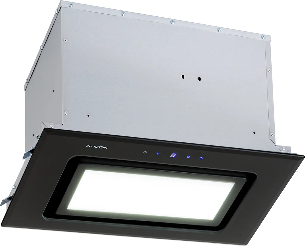 Klarstein built-in extractor hood, flat design with dishwasher-safe aluminum grease filter, 506m³/h airflow, LEDs, steel frame, extractor hood without ducting