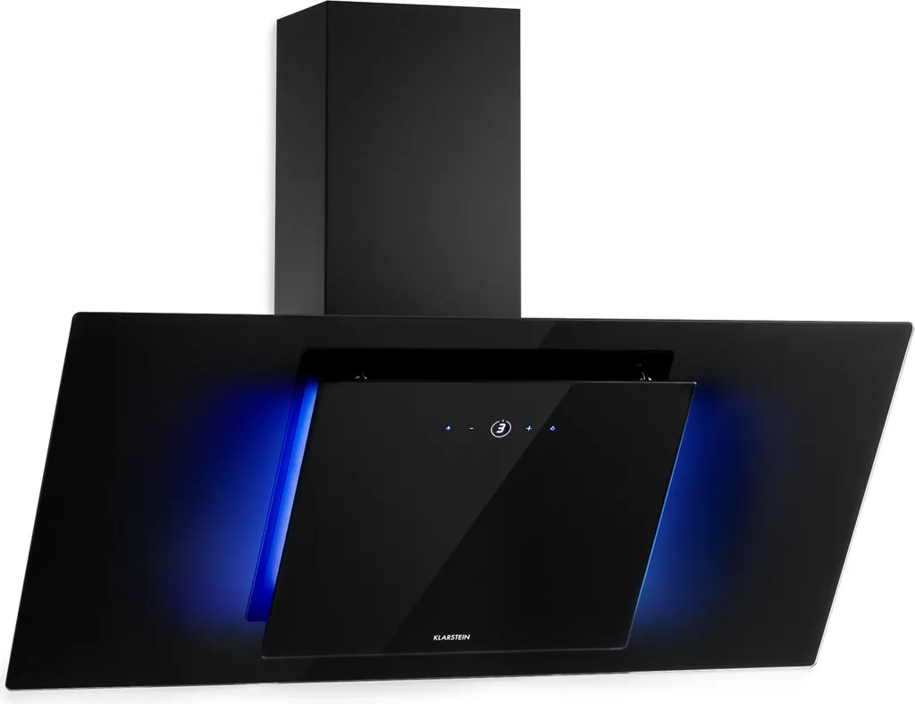 Klarstein Eleonora - Head-free extractor hood, extraction rate: 426 m³/h, touch control, RGB ambient color, 60 dB, recirculation and extraction, LED lighting, grease filter, 90 cm, black
