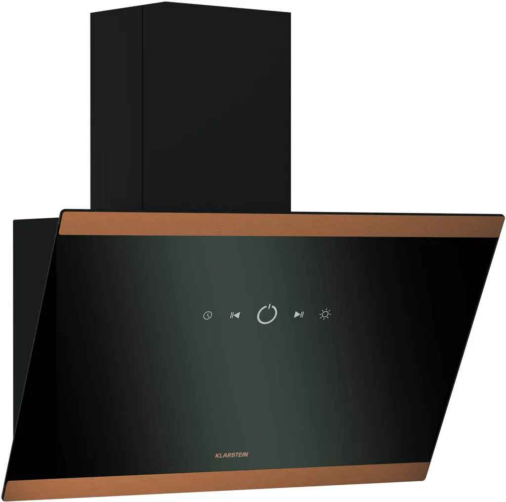 Klarstein FlashLine 60 extractor hood - 60 cm extractor hood, touchscreen, 524 m³/h, A++, LED lighting, quiet 34.5 dB, black & copper, ducted & recirculating