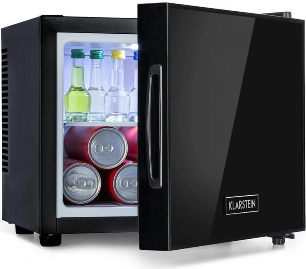 Klarstein Frosty Mini Fridge - compact minibar with thermoelectric cooling system, freestanding, 10 liter capacity, cooling: 12 - 18 °C, black, 33.5 x 30 x 34 cm (W x H x D)