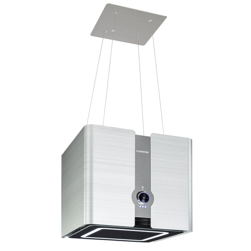 Klarstein Futurelight Smart Island Extractor Hood Recirculating Air 420m³/h LED Stainless Steel Silver