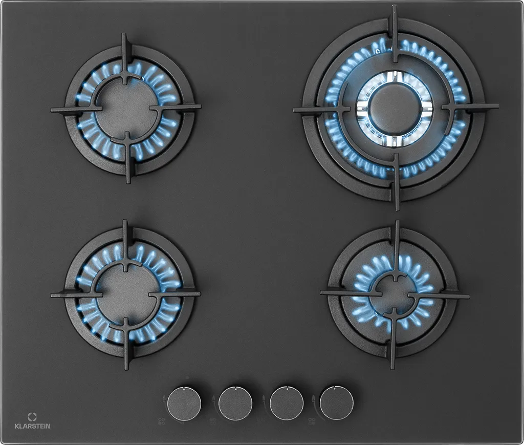 Klarstein gas stove, built-in gas stove for propane gas cylinder, 4-burner gas hob, gas stove for kitchen, camping & motorhome, 8000 W cooking plate, LPG gas cooker, hob for propane gas, stainless steel gas stove