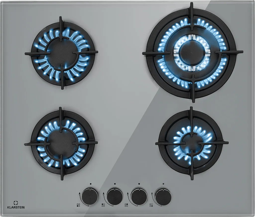Klarstein gas stove, built-in gas stove for propane gas cylinder, 4-burner gas hob, gas stove for kitchen, camping & motorhome, 8000 W cooking plate, LPG gas cooker, hob for propane gas, stainless steel gas stove